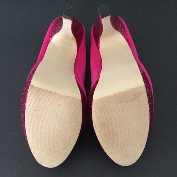 Madden Girl Toriie Heels Pink Fuchsia Fabric Glitter Platforms Sz 7.5 Closed Toe - Picture 9 of 10